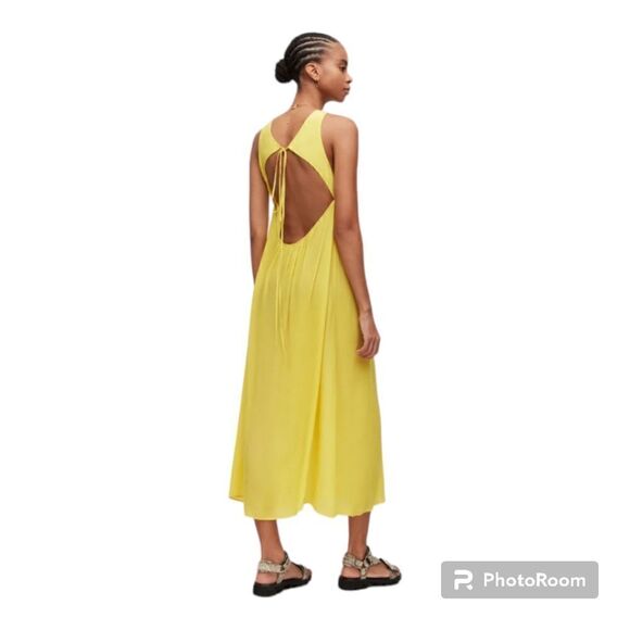 Allsaints Cerellia Yellow halter Neck SatinMidi Dress size 12 - Picture 3 of 14